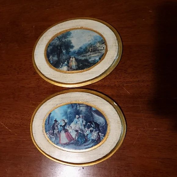Vintage Florentine Gold Gilt Wooden Painted Plaques Made in Italy